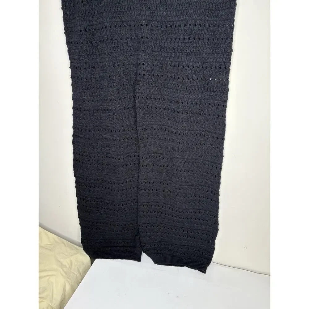 Boohoo Womens Size 24 Pants Black Knit Pull On Wide Leg Crochet Boho Hippie - Picture 6 of 10